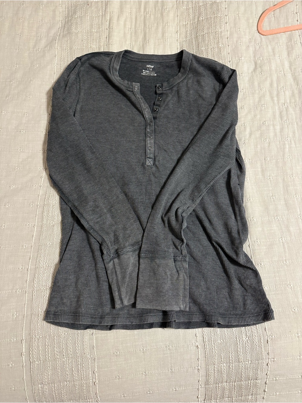 aerie Charcoal Waffle Henley Long Sleeve Top - Picture 3 of 5